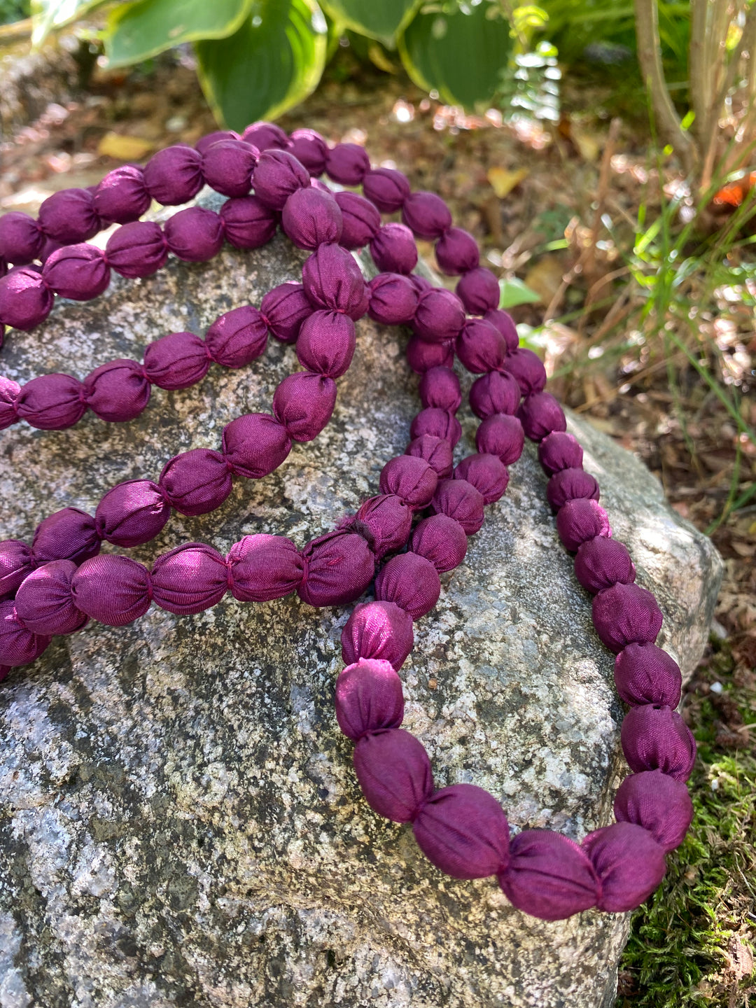 Extra Long Fabric Ball Necklace - Plum