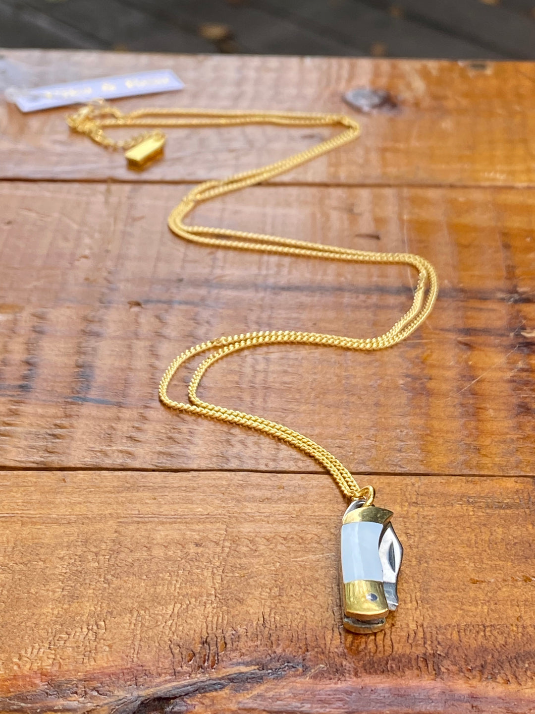 Mother of Pearl Handle Pocket Knife Charm Necklace