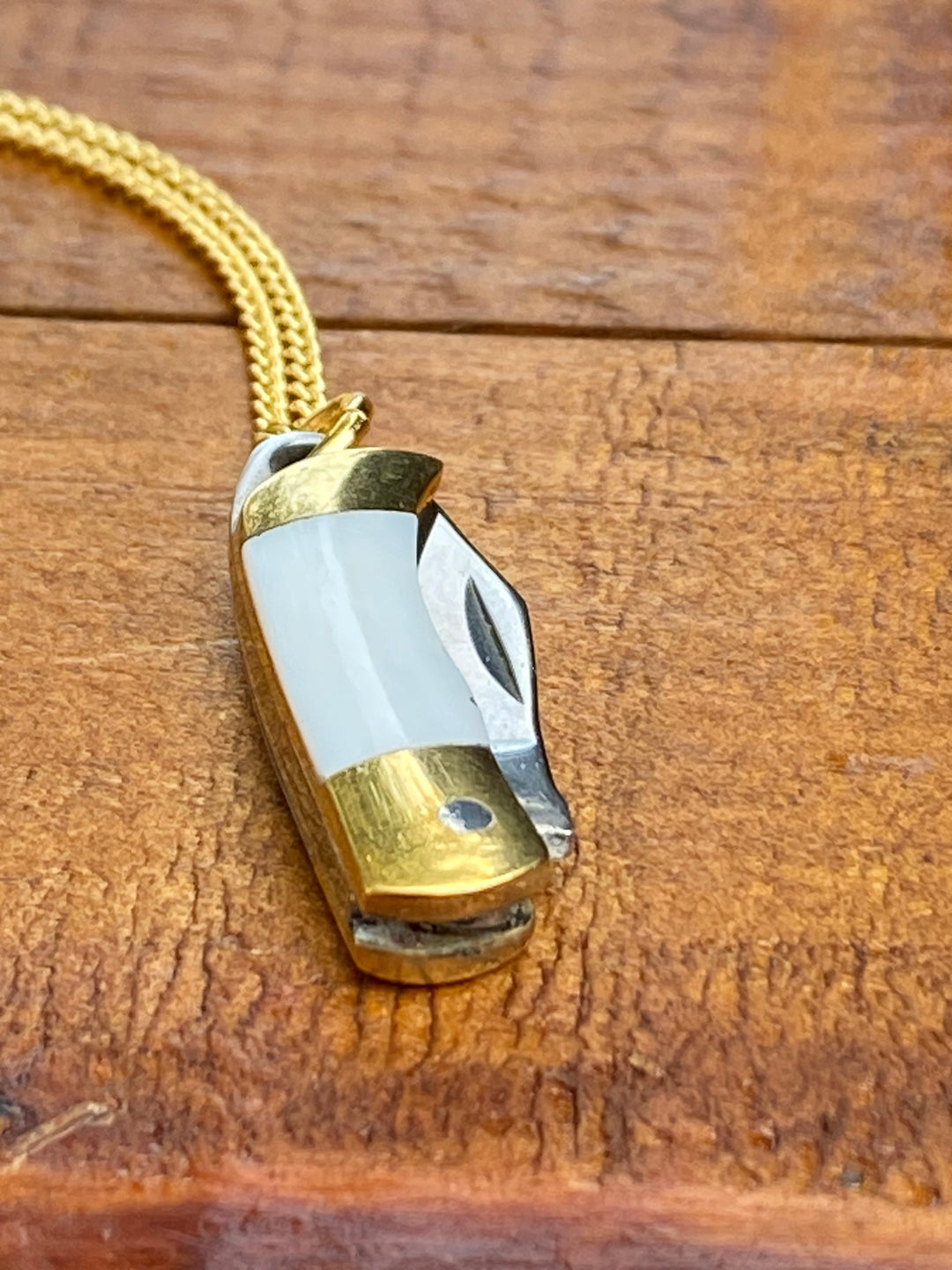 Mother of Pearl Handle Pocket Knife Charm Necklace