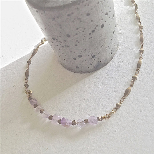 Raw Amethyst Stones Ornate Brass Chain Necklace