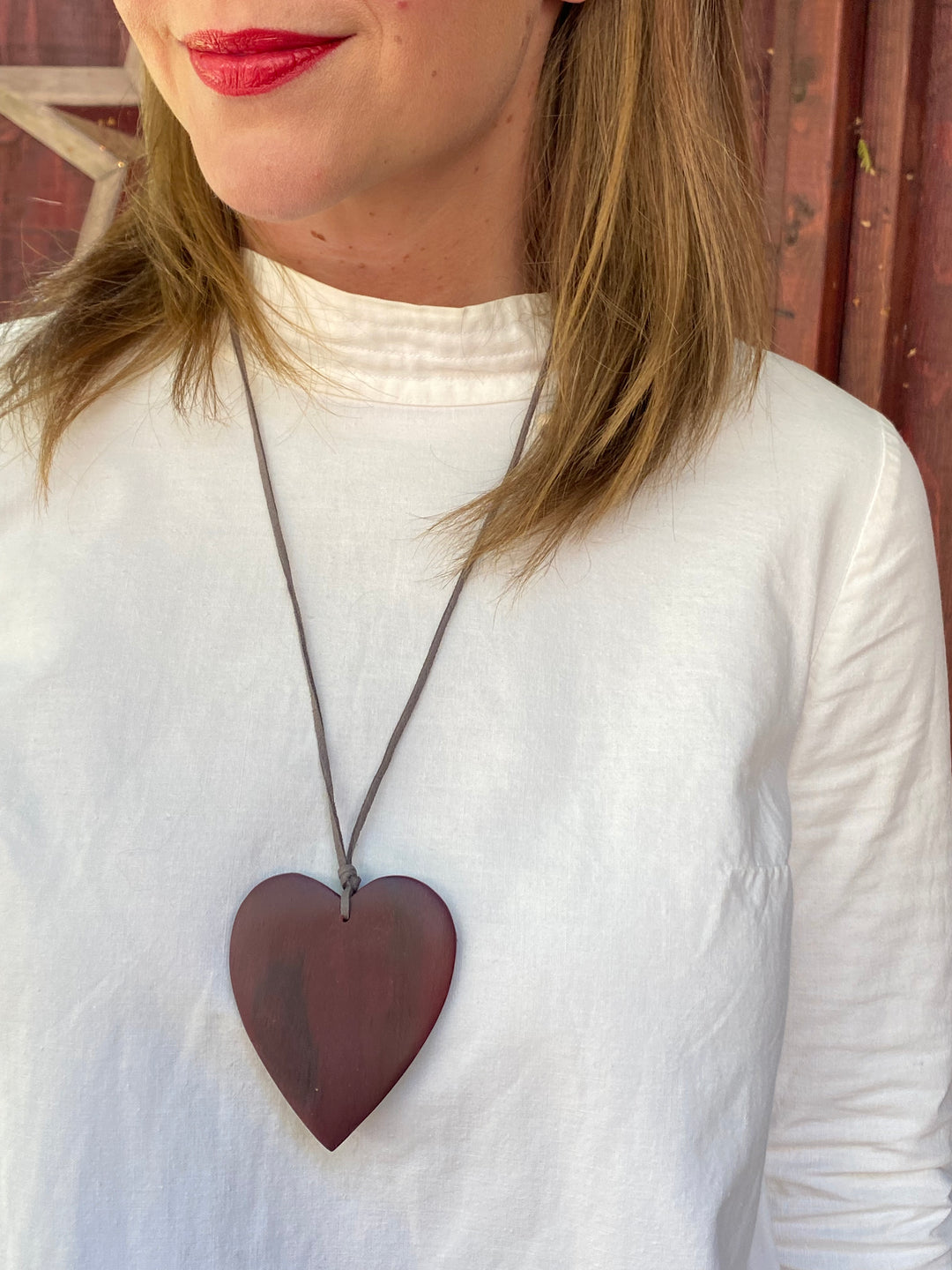 Wooden Heart Pendant On Suede