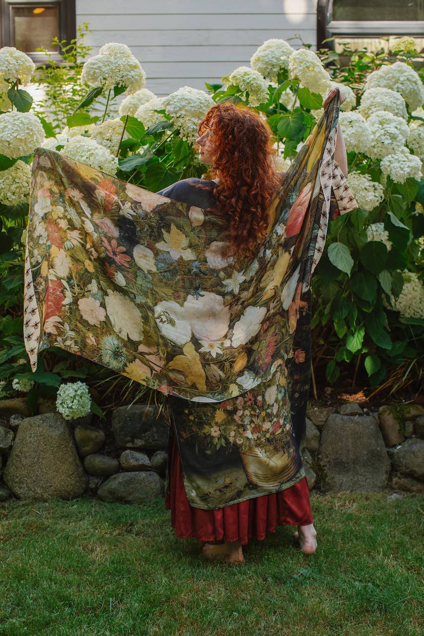 I Dream In Flowers Bohemian  Scarf with Bees