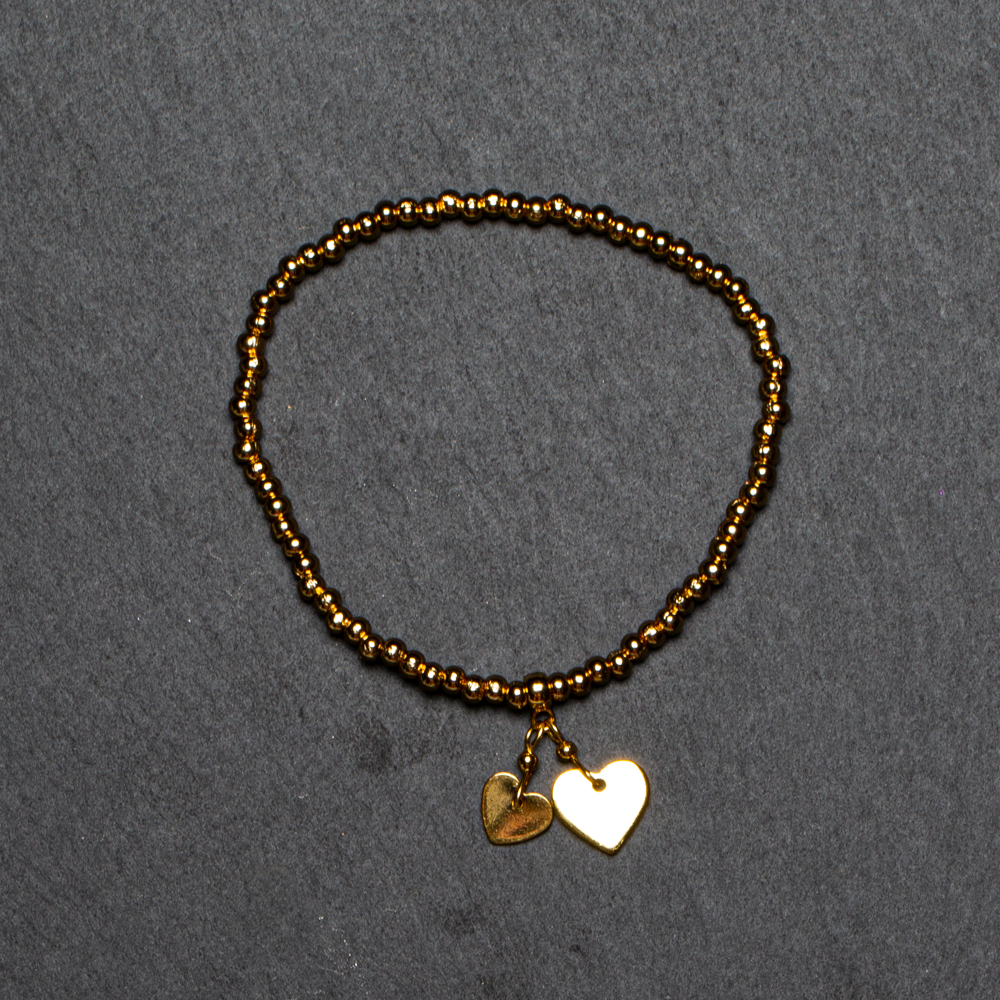 Elasticated Heart Charm Bracelet In Gold Plate - GP404H