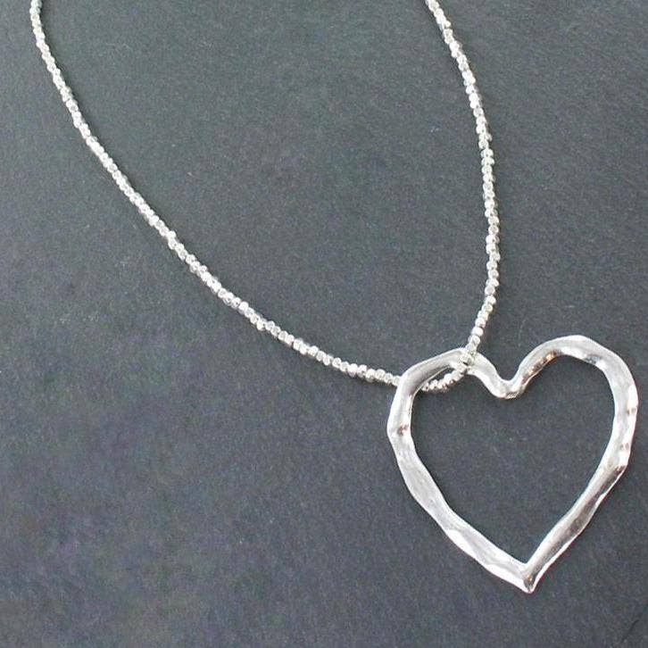 Open Heart Necklace In Silver Plate