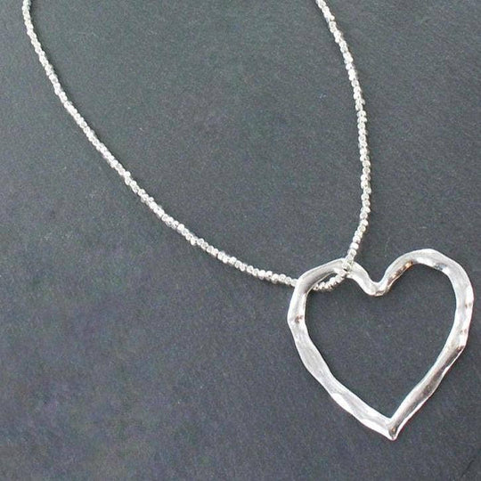 Open Heart Necklace In Silver Plate