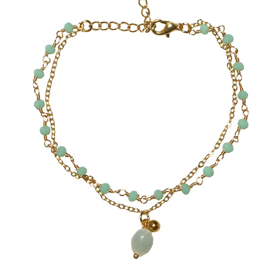 Amazonite & Glass Bead Bracelet In Gold Plate