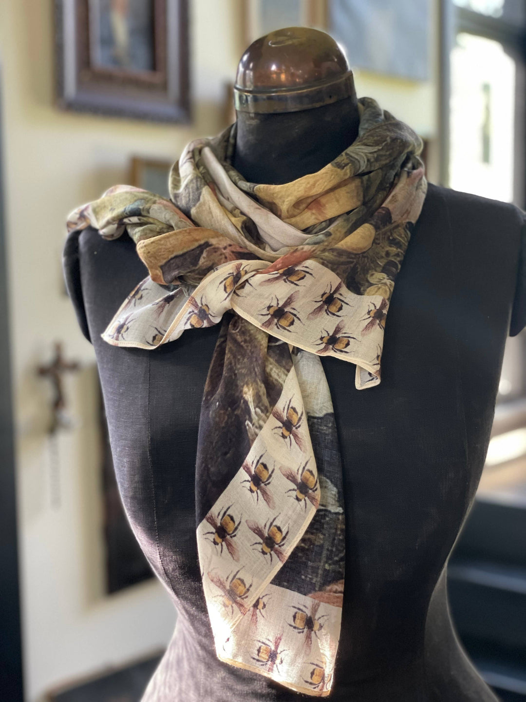 I Dream In Flowers Bohemian  Scarf with Bees