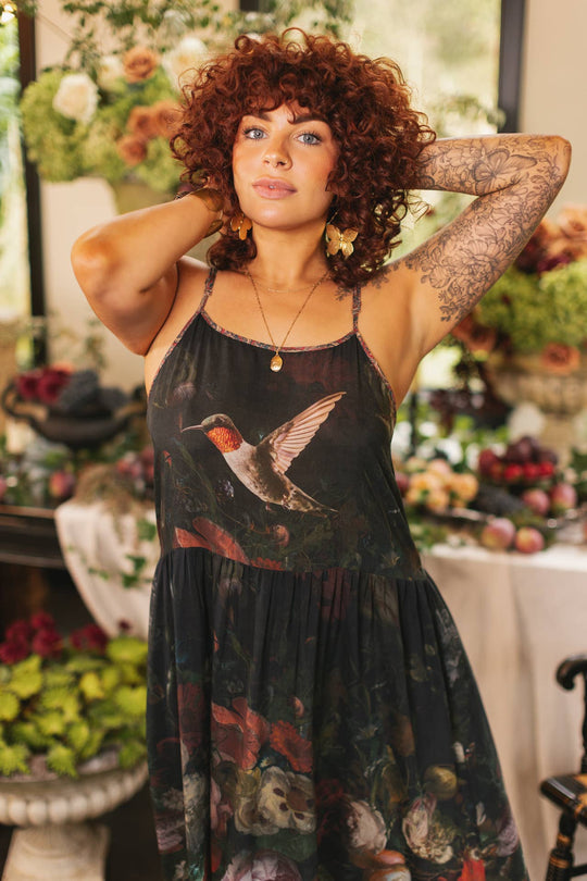 Flight of Fancy Bohéme Long Maxi Slip Dress w/Hummingbirds