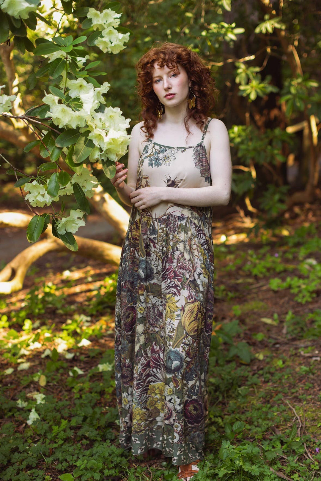 Love Grows Wild Bohéme Long Maxi Slip Dress w/ Bees Floral