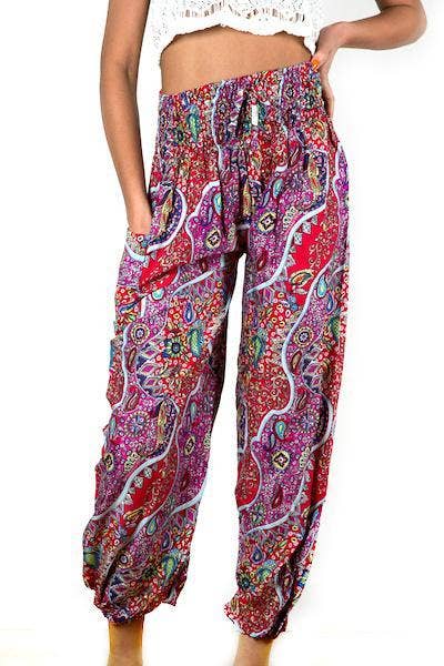 Red & Pink Paisley Print Bali Pants