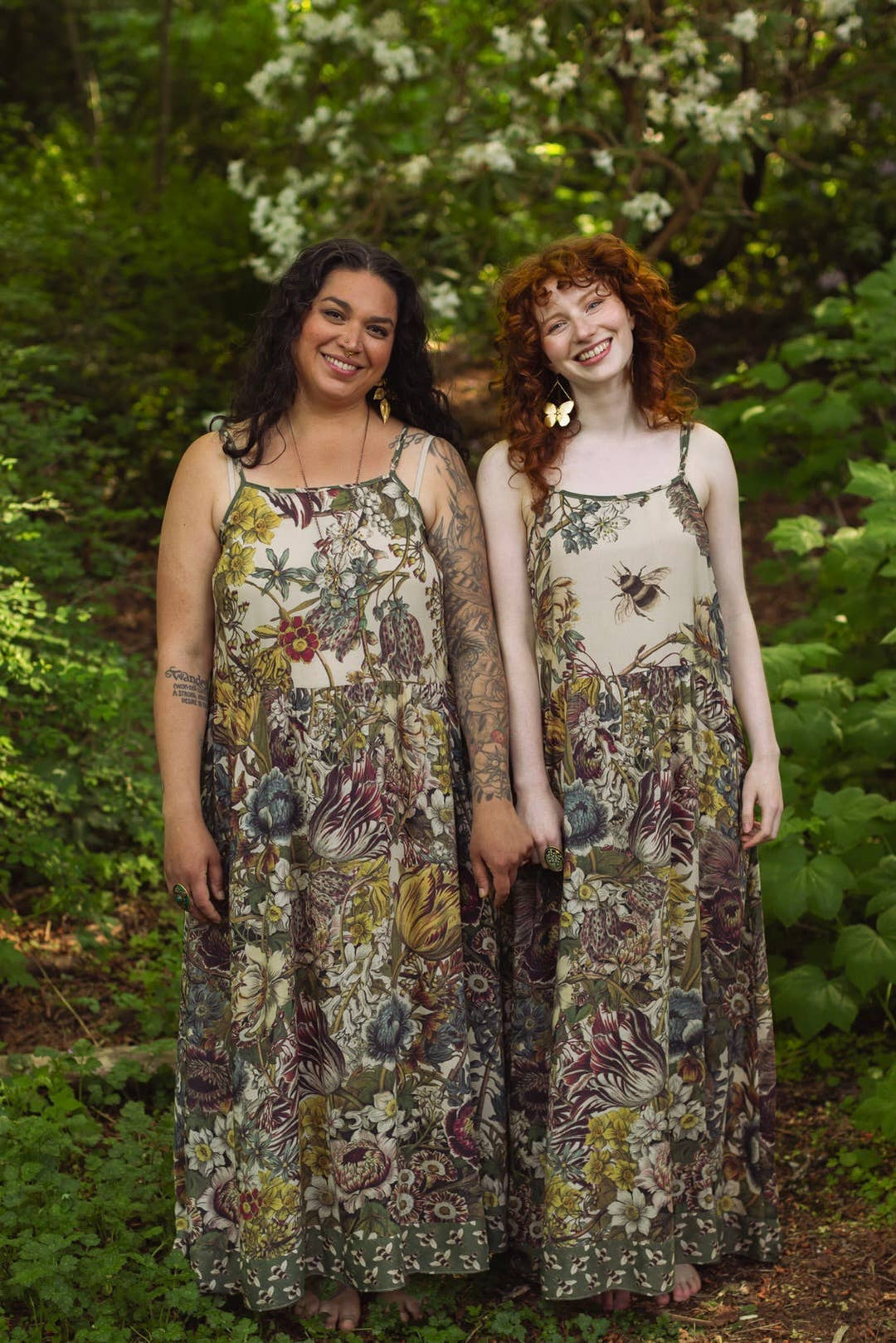 Love Grows Wild Bohéme Long Maxi Slip Dress w/ Bees Floral
