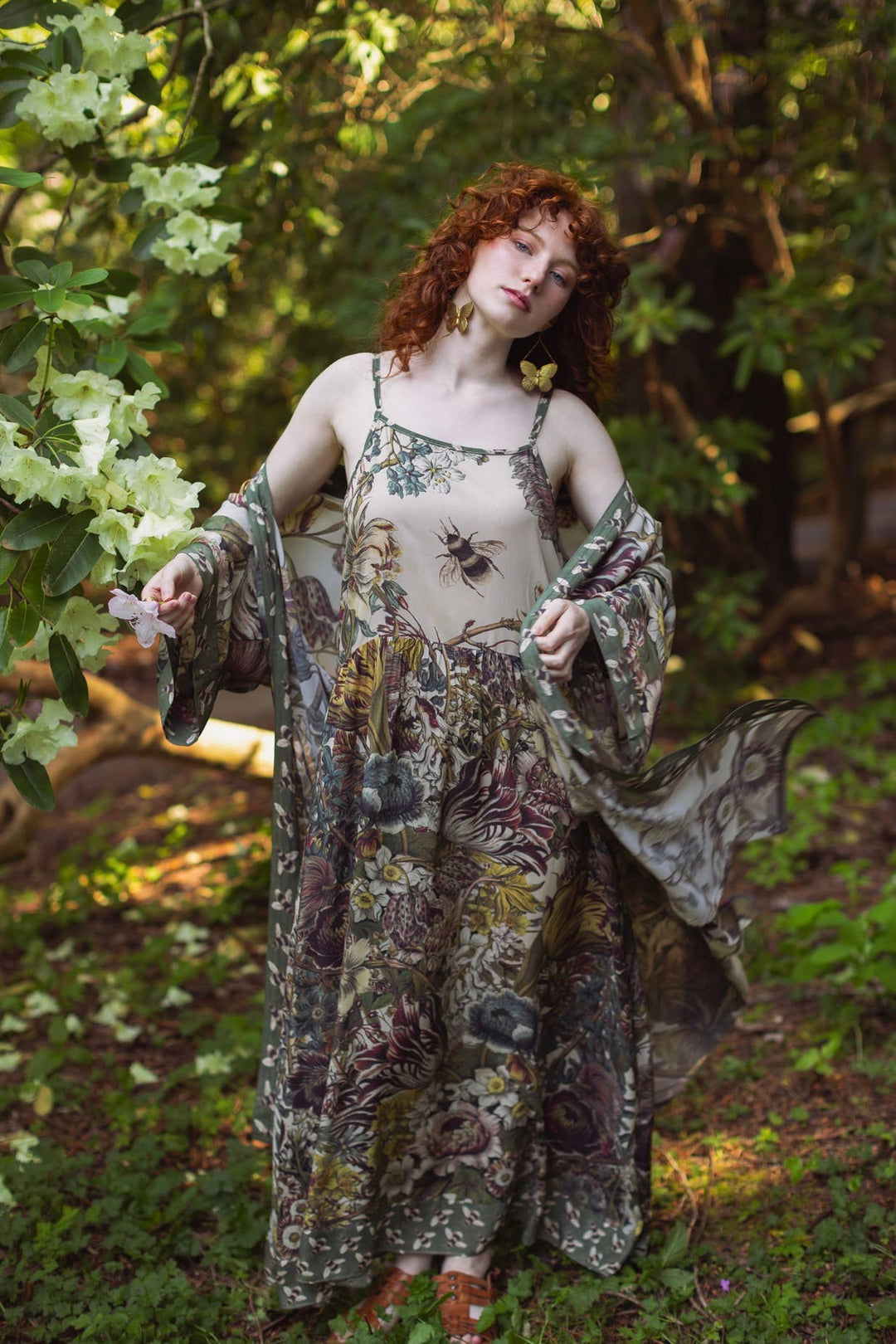 Love Grows Wild Bohéme Long Maxi Slip Dress w/ Bees Floral