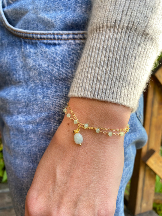Amazonite & Glass Bead Bracelet In Gold Plate
