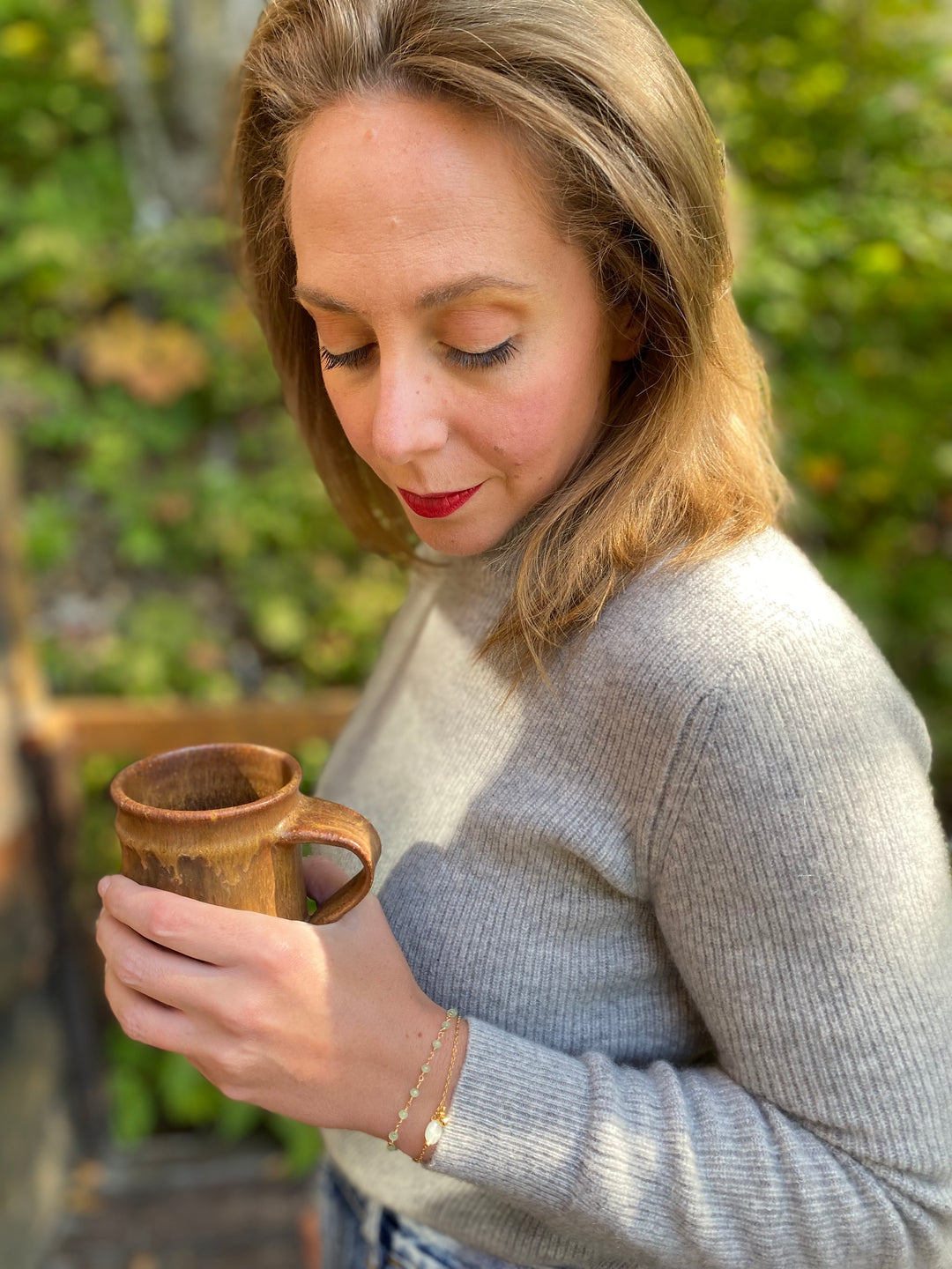 Amazonite & Glass Bead Bracelet In Gold Plate