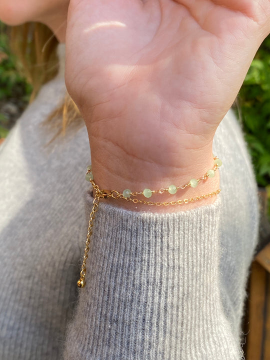 Amazonite & Glass Bead Bracelet In Gold Plate