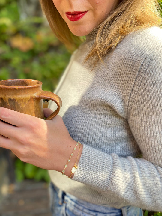 Amazonite & Glass Bead Bracelet In Gold Plate