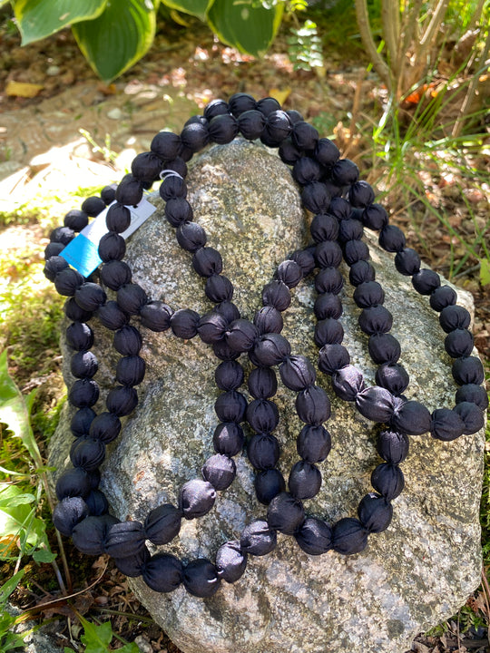 Extra Long Fabric Ball Necklace - Black