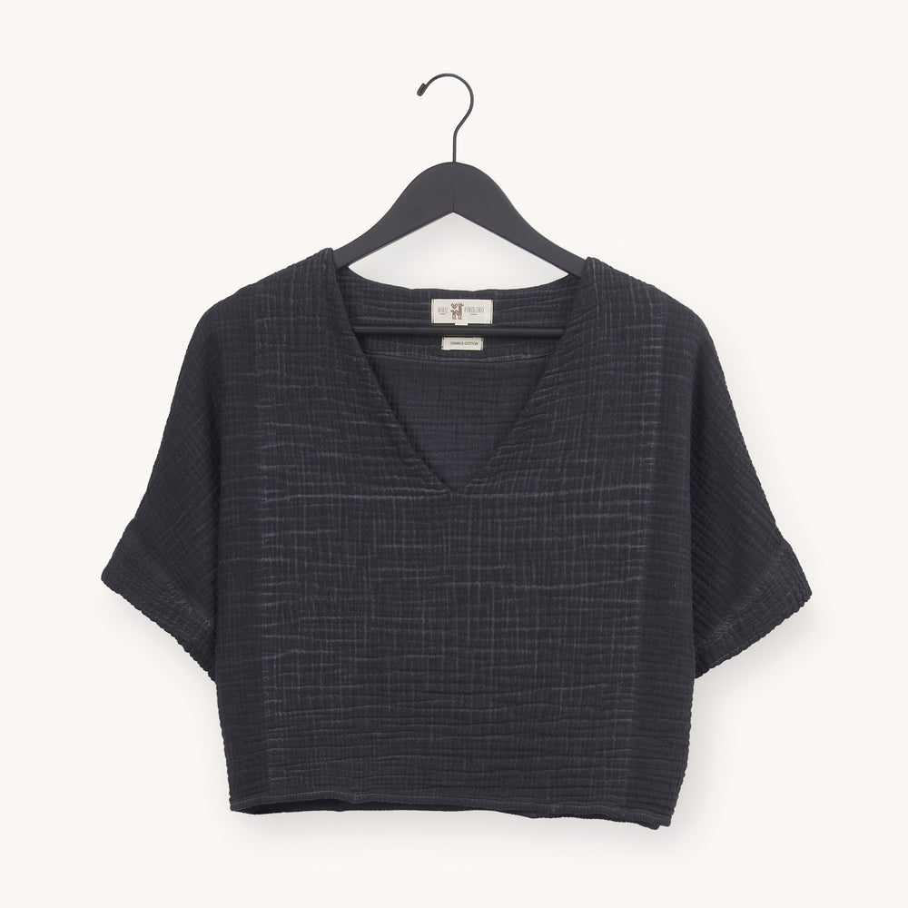 Turkish Cotton Crinkle Crop Top - One-Sized - Black