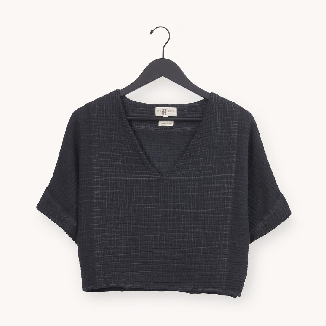 Turkish Cotton Crinkle Crop Top - One-Sized - Black