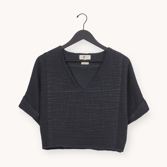 Turkish Cotton Crinkle Crop Top - One-Sized - Black