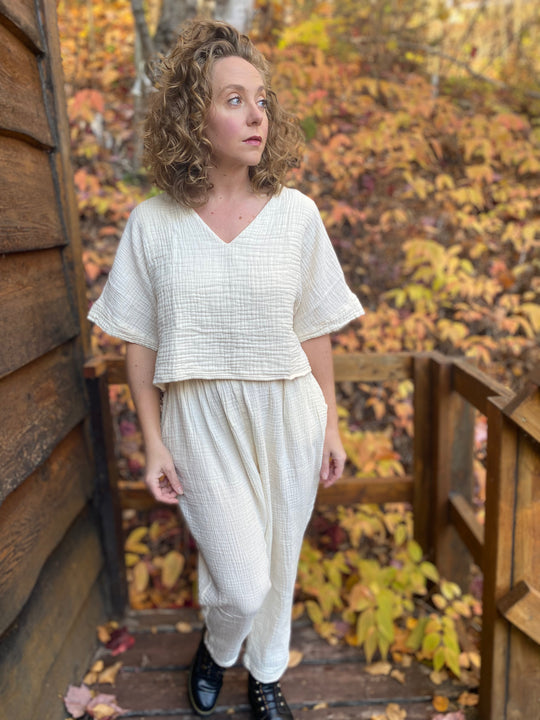 Crinkle Crop Top - One-Sized - Cream