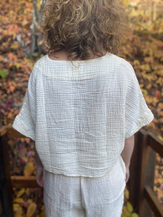 Crinkle Crop Top - One-Sized - Cream