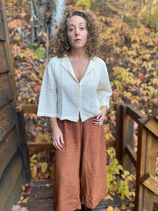 Crinkle Shirt Blouse - One-Sized - Cream
