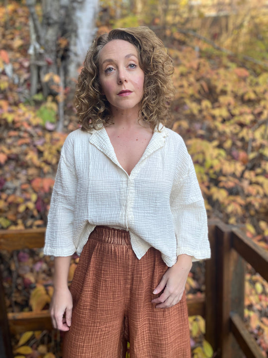 Crinkle Shirt Blouse - One-Sized - Cream