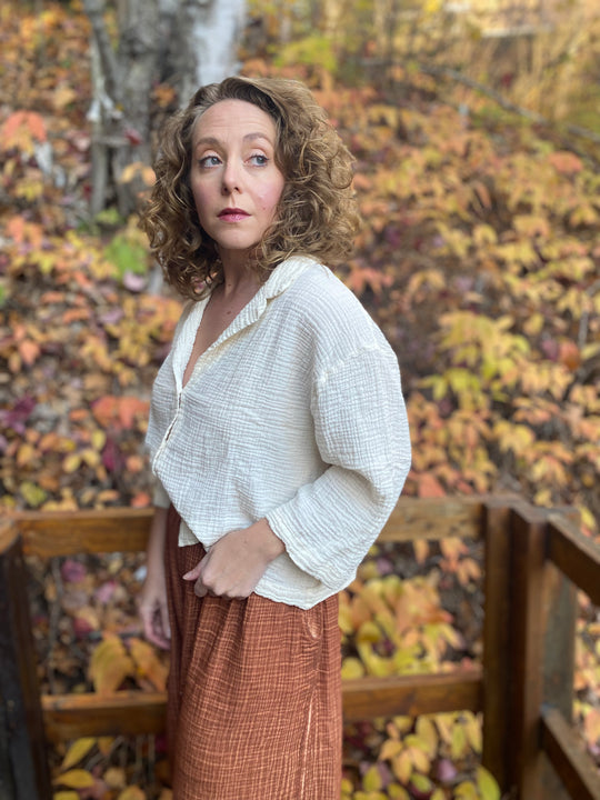 Crinkle Shirt Blouse - One-Sized - Cream