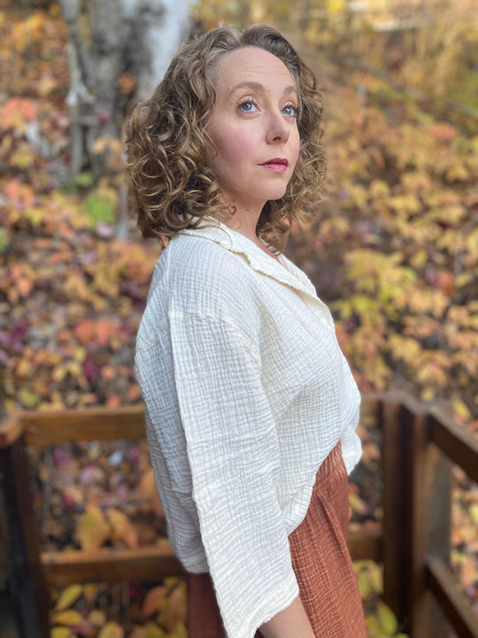 Crinkle Shirt Blouse - One-Sized - Cream