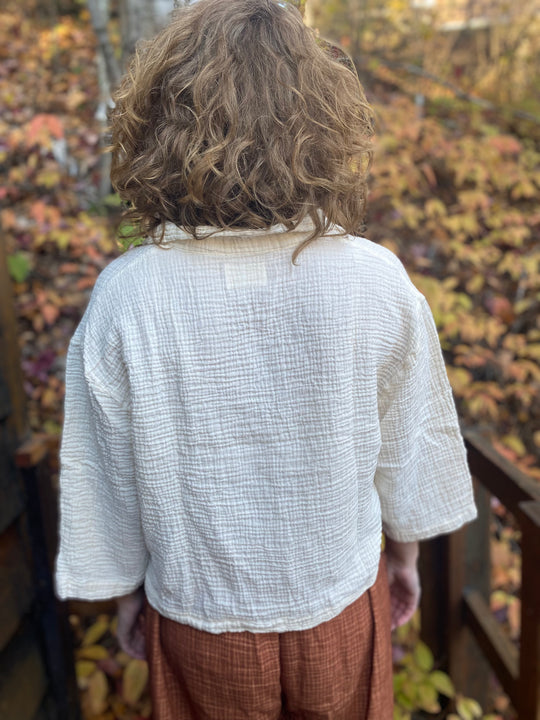 Crinkle Shirt Blouse - One-Sized - Cream