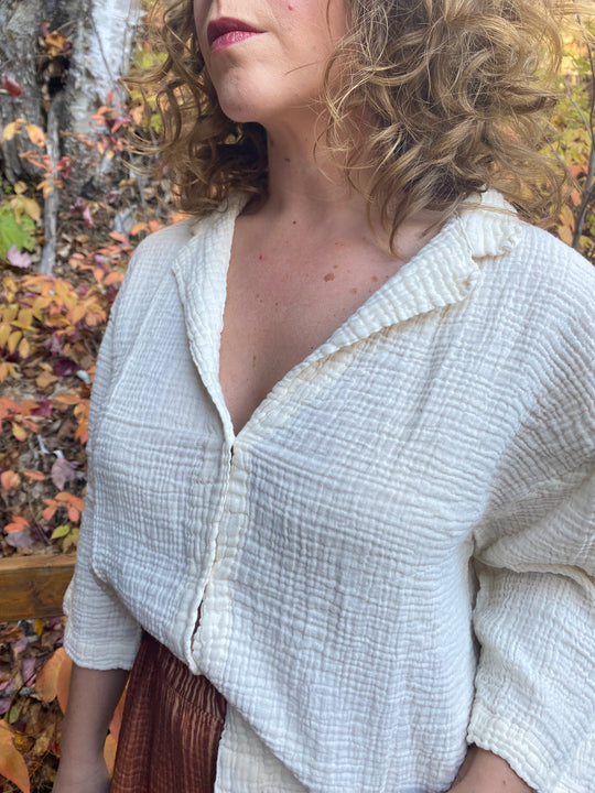Crinkle Shirt Blouse - One-Sized - Cream