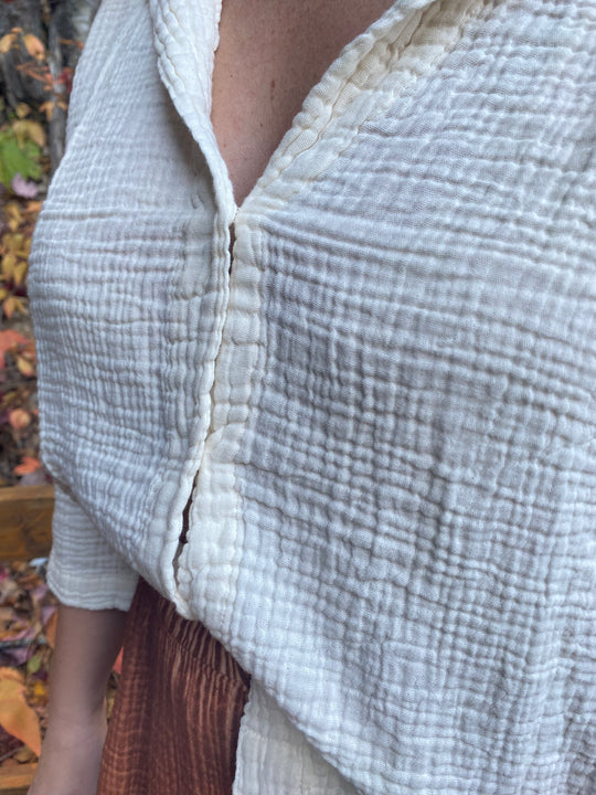 Crinkle Shirt Blouse - One-Sized - Cream