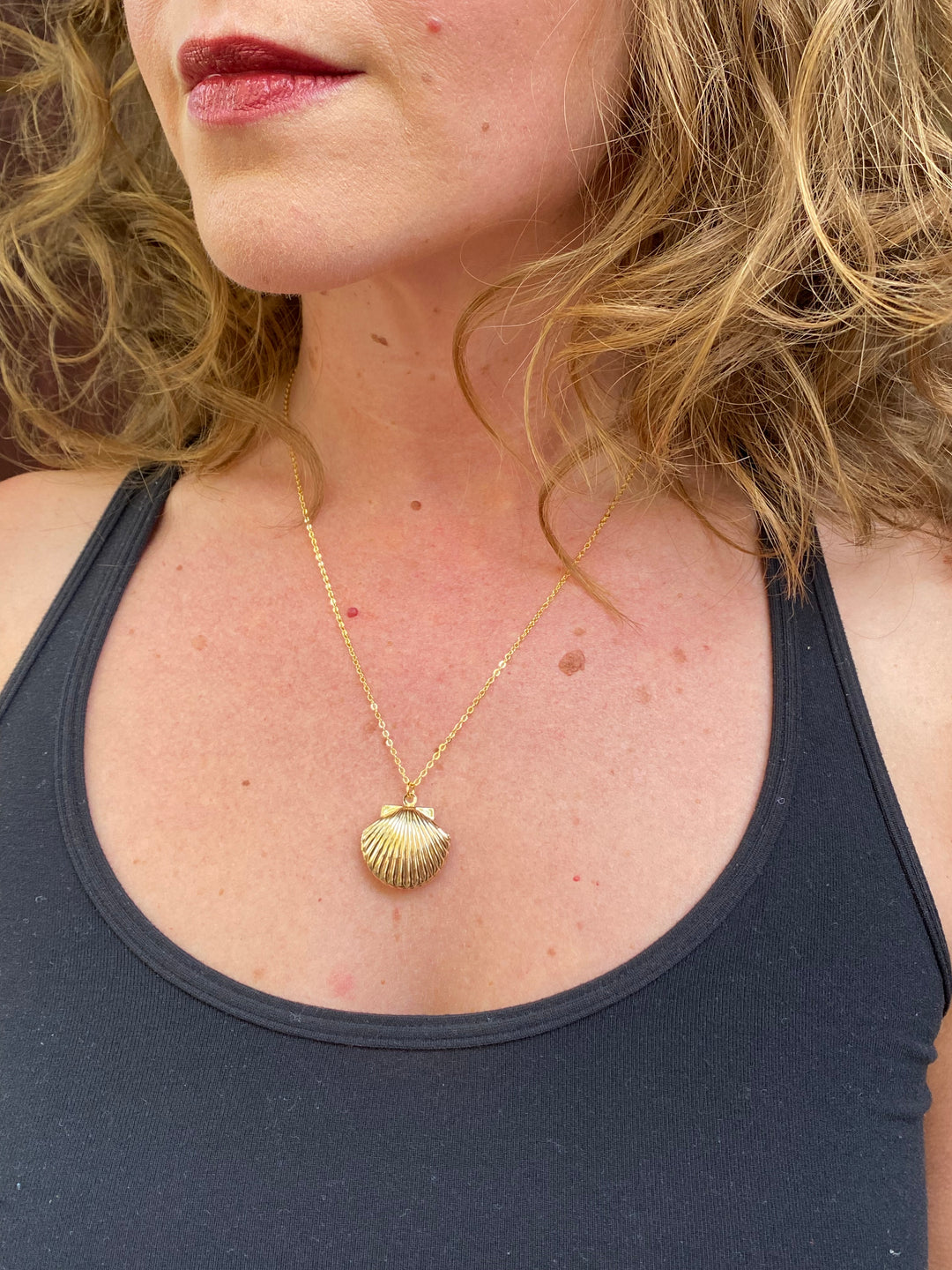 Sea Shell Locket Necklace in Gold
