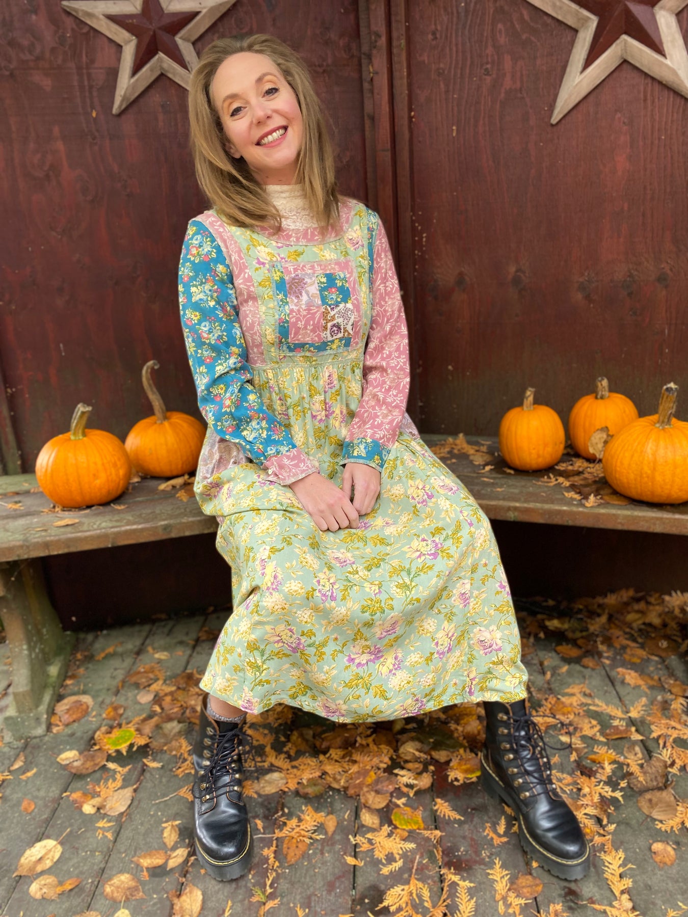 autumn patchwork dress a line Patchwork Dress