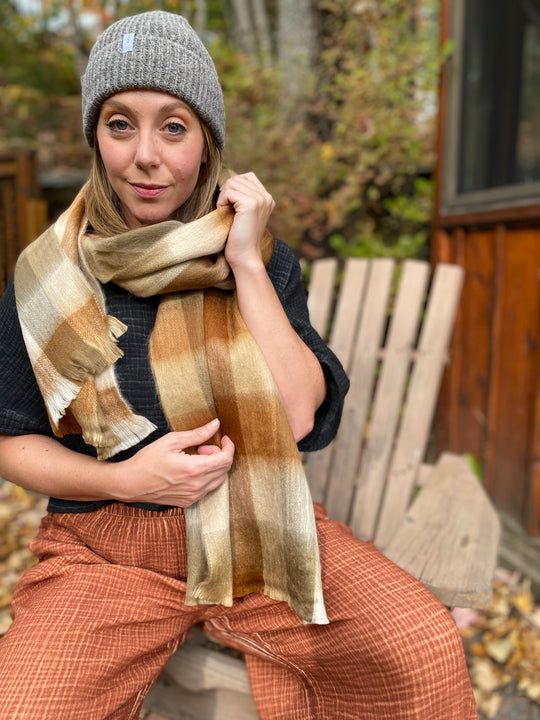 Luxury Alpaca Scarf -  Cinnamon Check