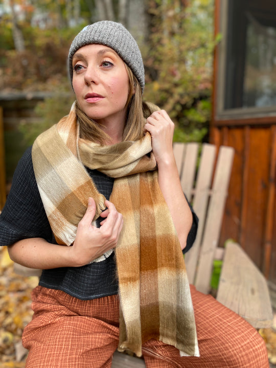 Luxury Alpaca Scarf -  Cinnamon Check