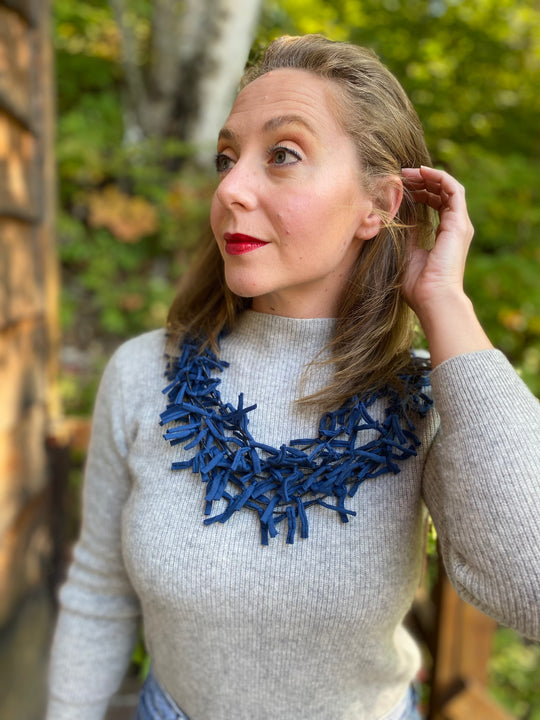 Multi Strand Knotted Fabric Necklace - Navy Blue