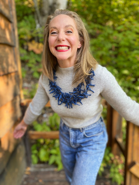 Multi Strand Knotted Fabric Necklace - Navy Blue