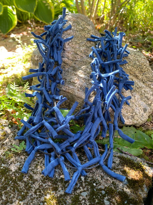Multi Strand Knotted Fabric Necklace - Navy Blue
