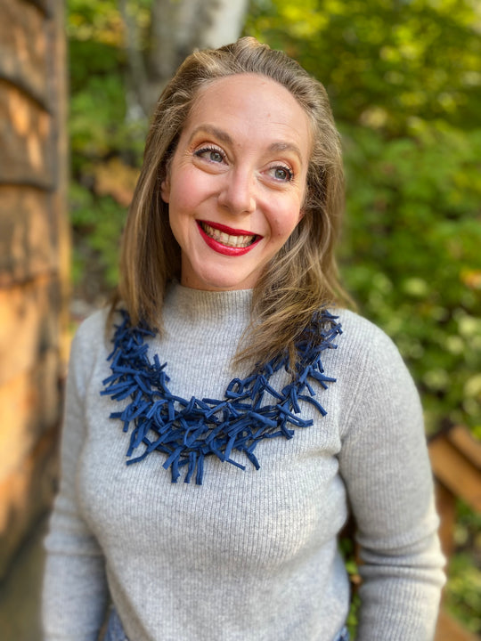 Multi Strand Knotted Fabric Necklace - Navy Blue