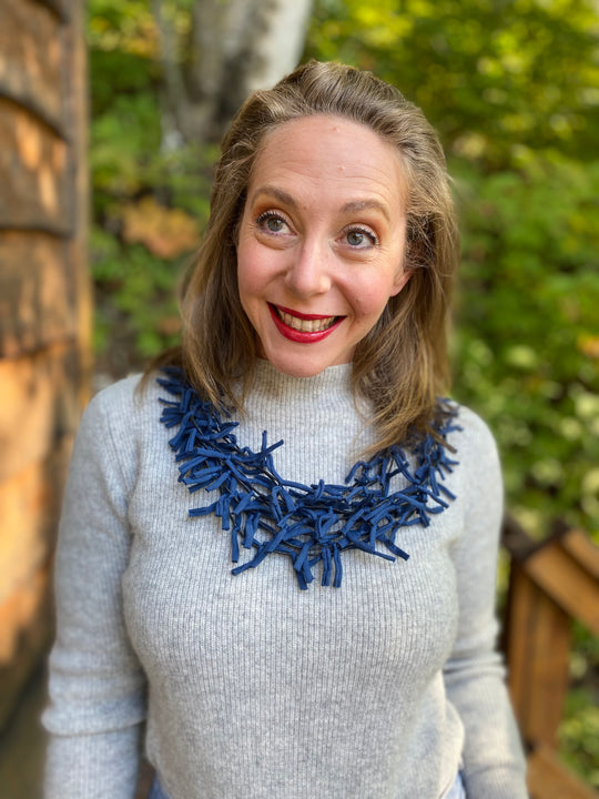 Multi Strand Knotted Fabric Necklace - Navy Blue