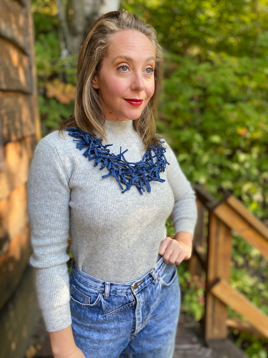 Multi Strand Knotted Fabric Necklace - Navy Blue