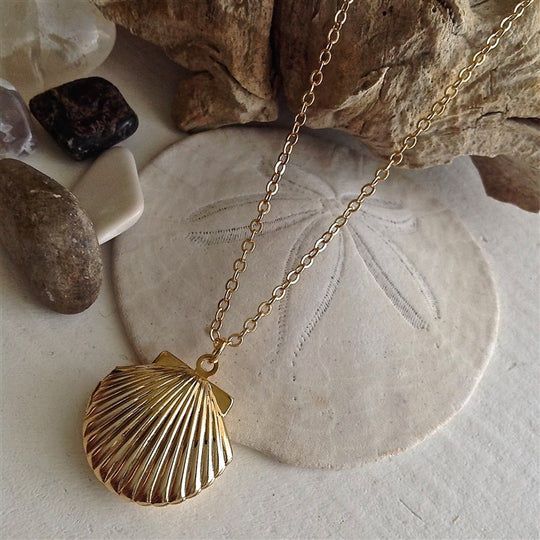 Sea Shell Locket Necklace in Gold
