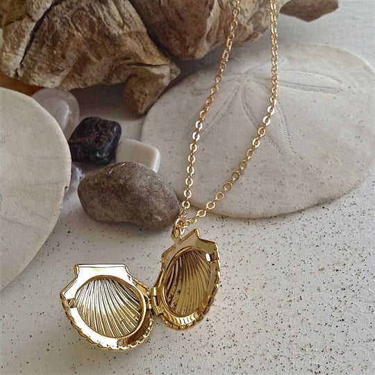 Sea Shell Locket Necklace in Gold