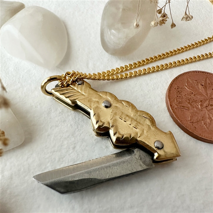 "Love Hurts" Hearts and Arrow Pocket Knife Charm Necklace