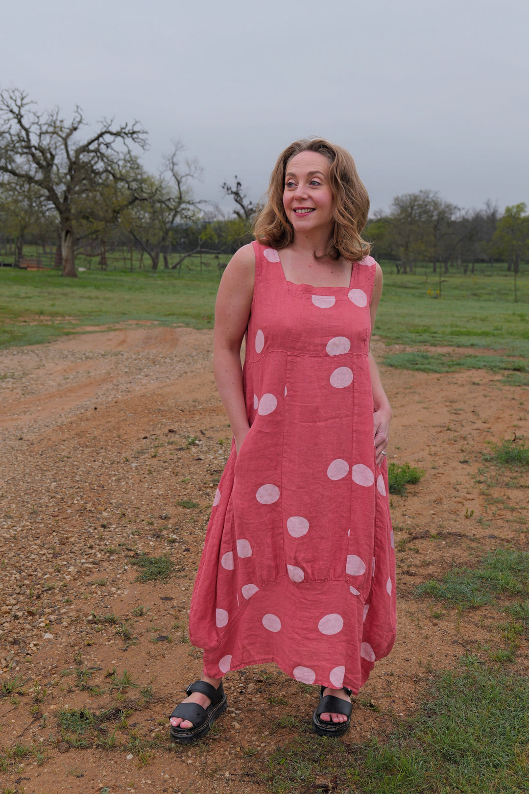 French Linen Dress - Polka Dot Rose Kulta Boutique French Linen Dress - Polka Dot Rose Kulta Boutique
