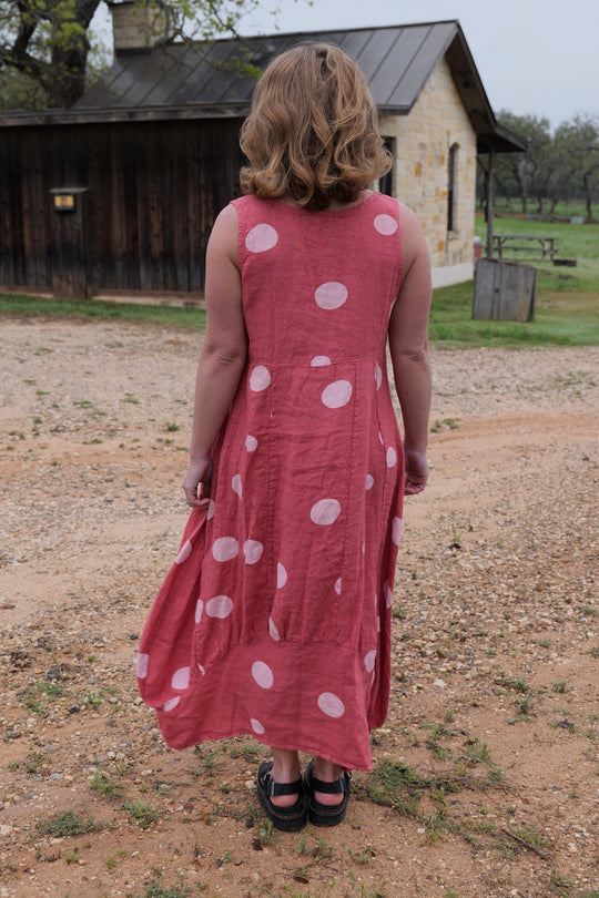 French Linen Dress - Polka Dot Rose