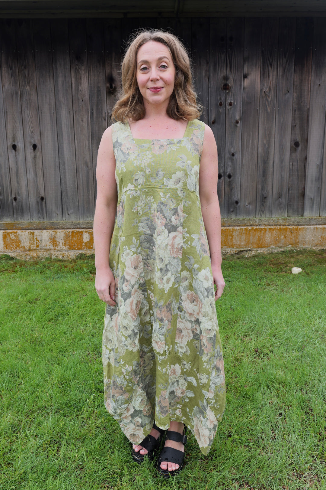French Linen Dress - Sage Romance