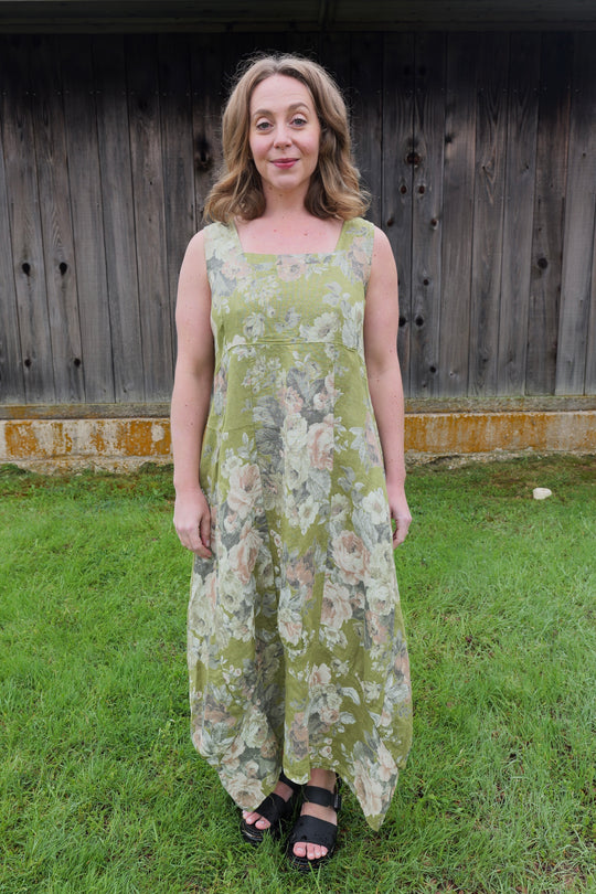 French Linen Dress - Sage Romance